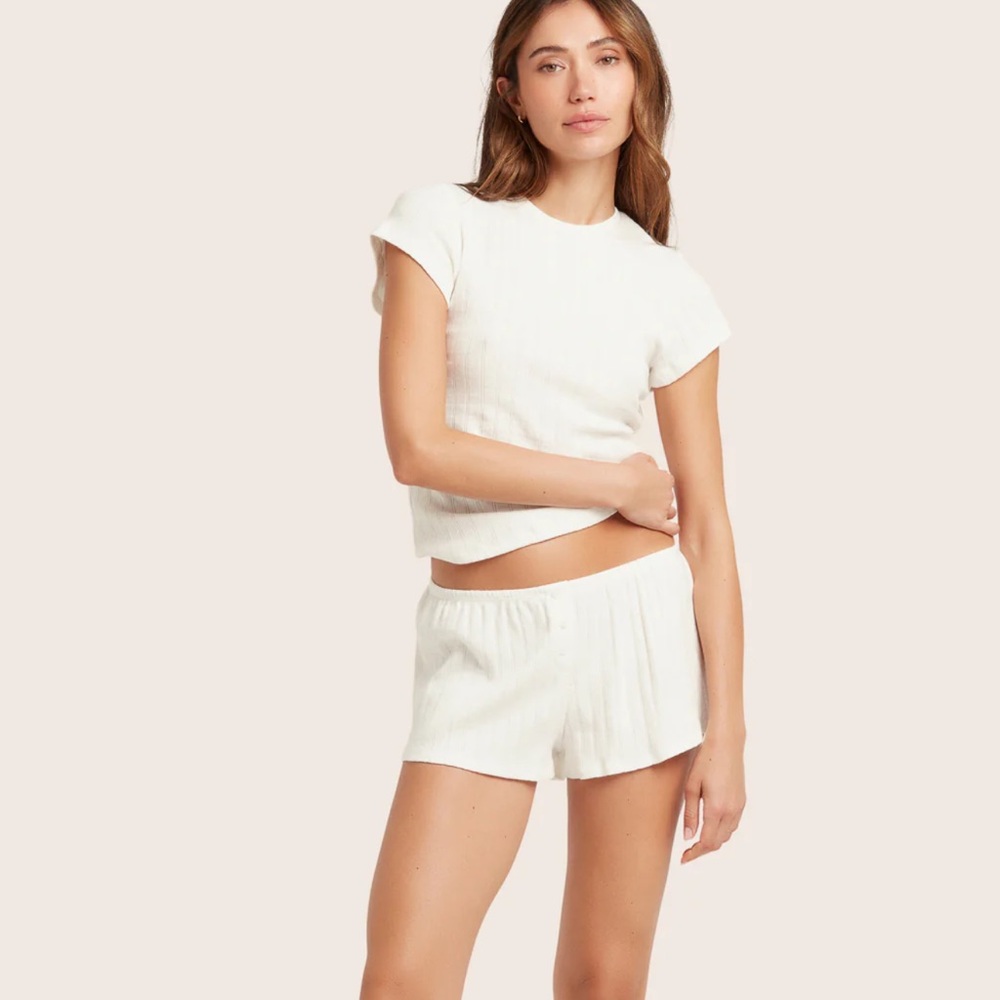 SET Active Pointelle Crew Long Sleeve and Button Shorts Set
